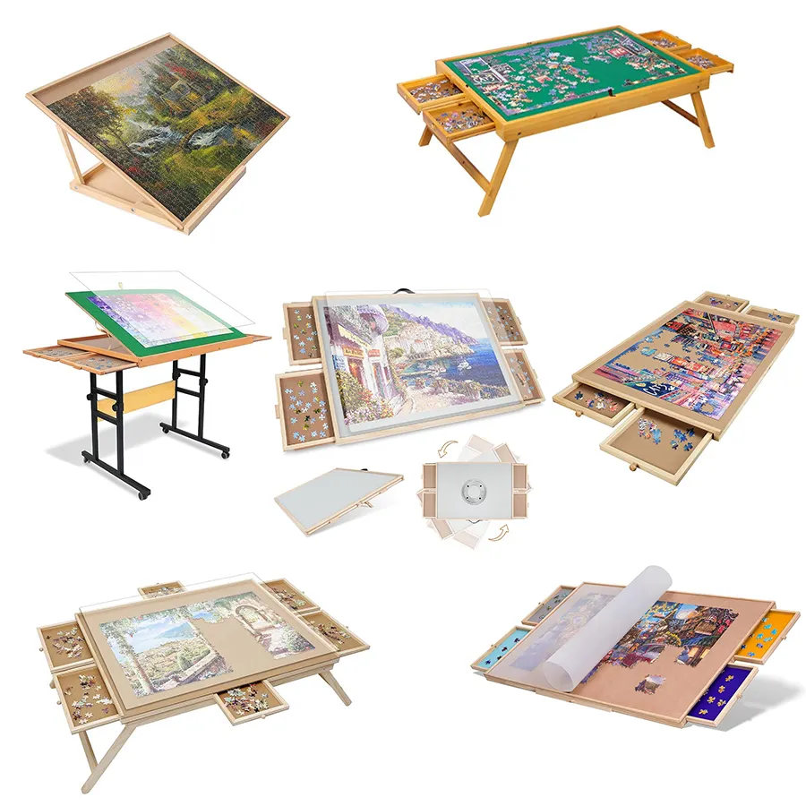 80*60cm/ 90*65cm Customize Size Wooden puzzle Storage Table Adjustable puzzle Board Set folding puzzle tables