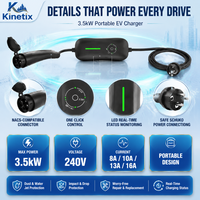 Nouveau chargeur EV portable Kinetix 3,5 kW 16 A, prise NACS Schuko, niveau 2, courant réglable, câble de 5 m pour l'Europe