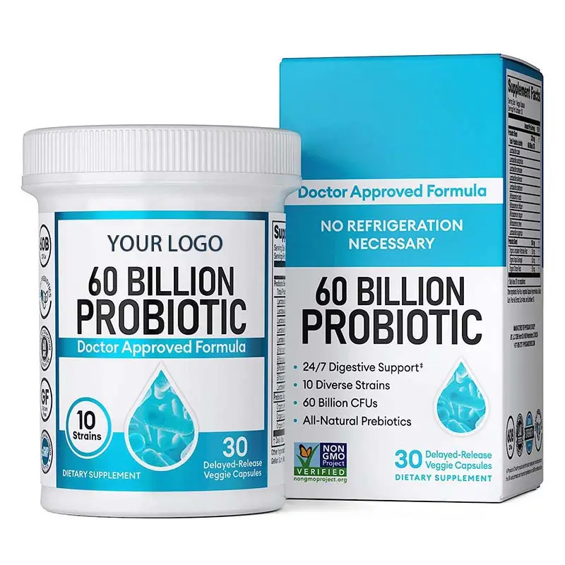 Marque privée Pilules véganes d'aide à la digestion et de santé intestinale Prébiotique organique Supplément probiotique en capsules