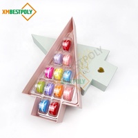 Boîte cadeau en carton rigide en forme d'arbre pour 12 macarons, personnalisée et luxueuse, avec inserts, emballage en papier rigide pour biscuits de boulangerie