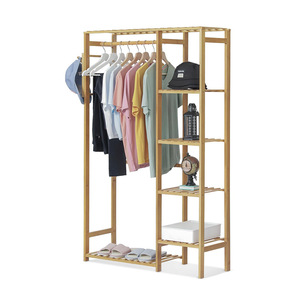 Bamboo <b>Clothes</b> <b>Rack</b> 6 Layer Storage Wardrobe With Shelves For Living Room Clothing Organizer Standing Type Rectangle Shape - Product Image 5
