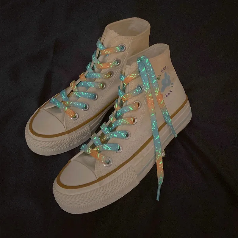 1 paire de lacets de chaussures lumineux, chaussures plates en toile teintées par nouage, qui brillent dans la nuit, couleur d'encre, 140/160cm