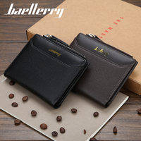 Dompet Pria Baellerry Custom Logo PU, Dompet Kartu Kredit Multi-slot, Dompet Koin, Dompet Pendek Pria, Dompet Pendek Modis dengan Resleting, Tas Kartu Multi-slot