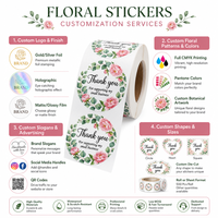 Autocollants de remerciement roses, étiquettes adhésives florales botaniques, autocollants imperméables pour l'emballage de produits de petites entreprises