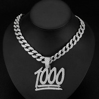 Vente en gros de pendentif en diamant de 16 pouces, 18 pouces, 20 pouces, collier à maillons cubains 1000, accessoire tendance et cool pour le style de danse de rue