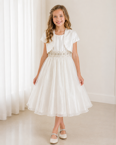 Robe de princesse élégante en organza blanc avec boléro pour mariage - Product Image 3