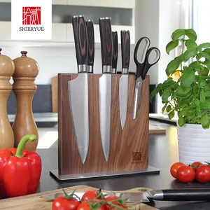 High-quality Stainless Steel Base Messerblock Magnet Dark Walnut Wood Kitchen Magnetic Knife Holder