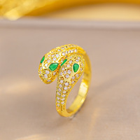 Juego de Joyería de Serpiente de Cobre Chapado en Oro de 18K de Lujo, Collar, Anillo, Brazalete y Aretes con Incrustaciones de Zirconia, Accesorios Únicos para Mujer