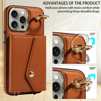 Tempat kartu magnetik, dompet ponsel dengan tali untuk iPhone 15 Pro Max