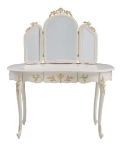 European Antique Style Wooden White Color Dressing Table Bedroom Furniture Make Up Dressing Table with Mirror