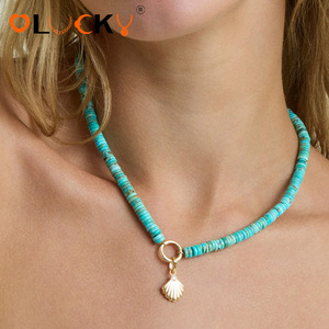 <span class=keywords><strong>Collana</strong></span> LUCKYJIU personalizzata impermeabile in acciaio inossidabile placcato oro 18K con perle di <span class=keywords><strong>corallo</strong></span> e turchese e ciondolo fai da te - Product Image 4