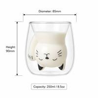 Tasse à café ou à thé en verre à double paroi avec poignée, motif chat mignon, cadeau créatif fait à la main, 200 ml