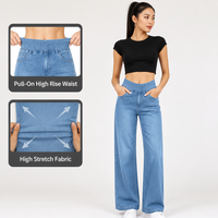 Jean droit taille haute pour femme, coupe cheville, style Y2K, en denim extensible avec taille élastique, streetwear