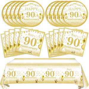 Juego de Platos, Servilletas y Mantel con Temática Blanca y Dorada para el 40.º <span class=keywords><strong>Aniversario</strong></span> de Bodas, ¡Brindemos por 40 Años! para Cumpleaños o <span class=keywords><strong>Aniversario</strong></span> - Product Image 5
