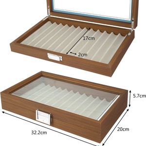 Wooden Fountain <b>Pen</b> Display <b>Box</b> 32.2cm x 20cm x 5.7cm Glass Lid Storage Case For Stationery Organization - Product Image 1