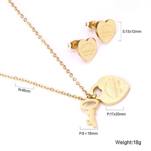 Asonsteel BRAND <b>WEDDING</b> <b>BRIDAL</b> GOLD JEWELRY SET FASHIONABLE 24K GOLD Heart Key Pendant Earrings JEWELRY SET - Product Image 4