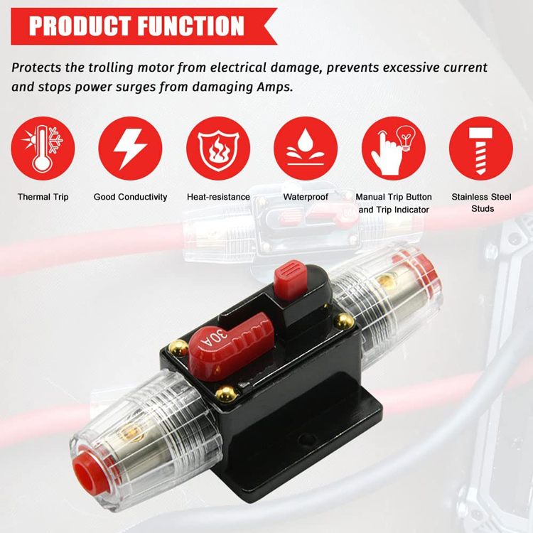 Audio Inline Circuit Breaker Reset Fuse 12V-24V DC