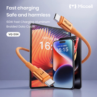Cable USB Tipo-C Miccell de 1.5M, PD 60W, Carga Rápida, Transferencia de Datos a 480Mbps, Cable de Carga de Nailon para Teléfono Inteligente