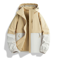 Veste Homme d'extérieur d'automne en toile unie légère, imperméable, écologique et coupe-vent, avec capuche et fermeture éclair frontale