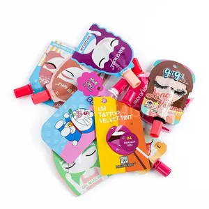 Custom Printed Cosmetics Lipgloss Lip Gloss Lipstick Plastic Packaging Bag Eye Mascara Spout Pouch Sachet With Lip Tints Brush