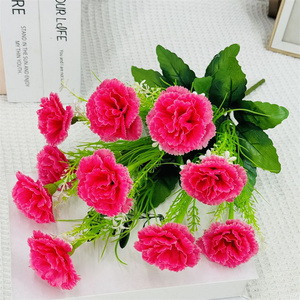 Ramo de flores de clavel artificial personalizado a granel barato 10 cabezas de tela de seda falso clavel rojo - Product Image 3