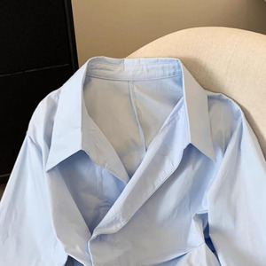 Chemises élégantes pour femmes de style britannique RNSHANGER, <span class=keywords><strong>bleu</strong></span> et blanc, printemps, irrégulières, amples, polyvalentes, haut de chemise, vêtements de travail tendance - Product Image 3