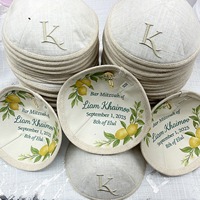Oferta Especial: Gorro Kippah Judaico de Lino Beige Transpirable de 4 Paneles con Logotipo Personalizado Impreso para Bar Mitzvah, Regalo de Israel, Todas las Estaciones