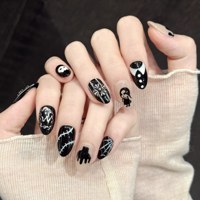 Uñas Postizas Góticas Hechas a Mano con Diseño de Calavera Negra, Cruz Plateada y Telaraña, 10 Piezas, Color Beige Nude, Uñas Falsas Góticas para Mujer
