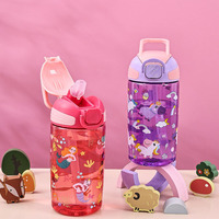 Bouteille d'eau en plastique écologique et réutilisable de 500 ml (17 oz) pour étudiantes - Bec verseur et poignée en forme de dessin animé pour la salle de sport