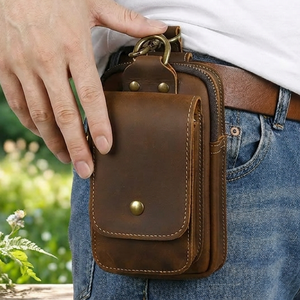 Bolsa de Cintura para Hombre, de Cuero Genuino, Duradera, Multifuncional, para Teléfono de 7 Pulgadas, Diseño Moderno, con Relieve, Novedosa, Promocional - Product Image 1