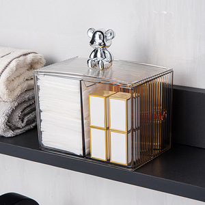 Clear Acrylic <b>Makeup</b> Organizer <b>Box</b> With Bear Knob Lid Storage Container For Cosmetics And Beauty Tools Desktop Vanity Organizer - Product Image 4