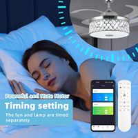 Ventilateur de plafond moderne en acrylique de 42 pouces avec lumière, couleur RGB, haut-parleur Bluetooth, application intelligente, moteur DC pour restaurant, hôtel, ODM