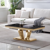 Table basse moderne de luxe en marbre avec piètement métallique doré, hauteur réglable, ensemble de meubles portables pour salon