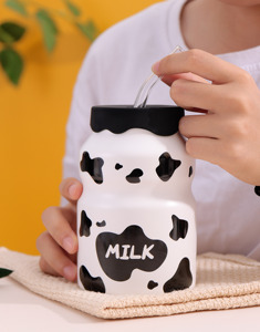 Tazas de Cerámica para Chocolate Caliente con Diseño de Vaca, Tazas Bonitas para Café, Tazas Personalizadas con Logotipo, Tazas para Té con Leche con Tapas de Cúpula y Pajitas - Product Image 3