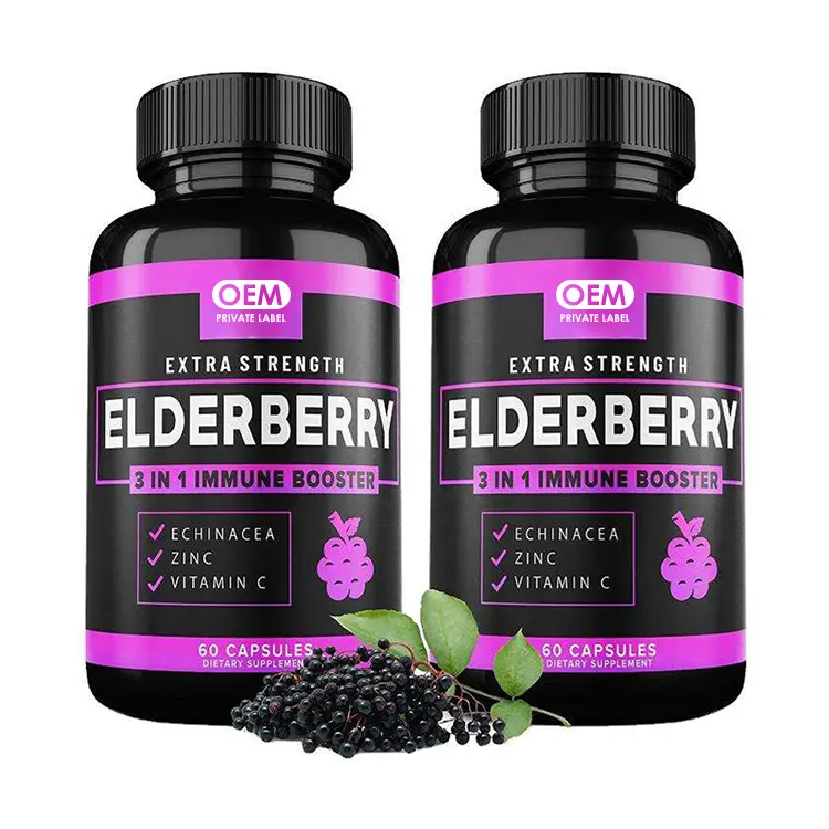 OEM Elderberry pil kapsul dengan seng dan Vitamin C meningkatkan kekebalan tubuh untuk dewasa elderberry suplemen