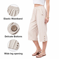 Pantalon Capri Décontracté d'Été pour Femme, Personnalisé en Usine, Tissu Coton-Lin Confortable et Respirant, Taille Élastique avec Bouton
