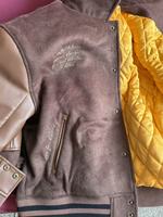 Blouson universitaire personnalisé style hip-hop en toile matelassée coupe-vent avec broderie chenille et manches en laine/viscose