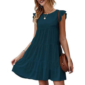Vestido Casual Retro Personalizado con Logotipo, Estilo Oficina, Moda <span class=keywords><strong>para</strong></span> <span class=keywords><strong>Mujer</strong></span>, Vestido de Fiesta, Vestidos Plisados de Manga Corta <span class=keywords><strong>para</strong></span> Mujeres y Niñas - Product Image 6