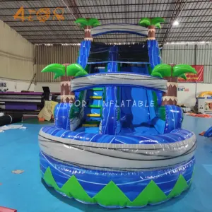 Toboganes acuáticos inflables con piscina para niños, palmeras hinchables grandes y baratas para patio trasero