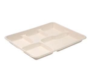 Bandeja Rectangular de Bagazo de 10 Pulgadas con 5 Compartimentos, Desechable y Apta para Alimentos, para Restaurantes, Campamentos y Fiestas, Venta al por Mayor - Product Image 1