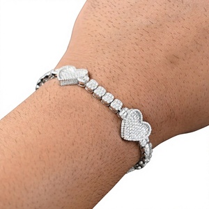 AMBER JEWELS 925 <b>Silver</b> Rhodium Plated Moissanite <b>Cross</b> Cut Hip Hop Tennis <b>Bracelet</b> Unisex GRA Certified Wedding Gift Jewelry - Product Image 1