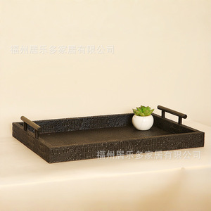 Fuzhou Jld1229 Pu Leather Square <b>Tray</b> With Metal Armrest For <b>Tea</b> Coffee Serving Home Hotel Use - Product Image 3
