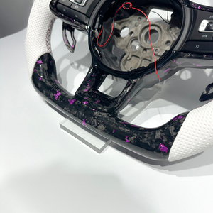 <span class=keywords><strong>Volante</strong></span> Deportivo con Levas de Cambio, LED, Fibra de Carbono Forjada Morada, Cuero Blanco Perforado, Apto para MK7 MK6 MK5 <span class=keywords><strong>Golf</strong></span> - Product Image 4