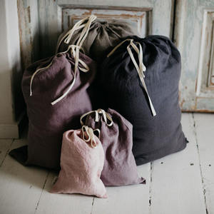 Bolsa con cordón de lino ecológico <span class=keywords><strong>para</strong></span> almacenamiento de <span class=keywords><strong>alimentos</strong></span> de gran capacidad con cordón doble de lino suave lavado de diferentes colores al por mayor - Product Image 1