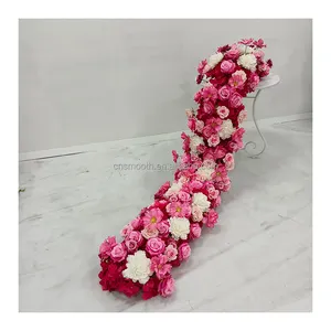 Prezzo a buon mercato 2m lungo rosa fiore Runner decorazione di nozze rosso bianco rosa ortensia pannello floreale