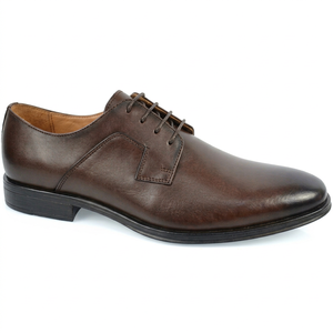 Chaussures Oxford marron unies pour hommes, à bout pointu, à lacets, en cuir véritable, semelle extérieure en caoutchouc, style marche toutes saisons - Product Image 1