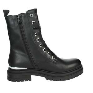 Bottines pour femmes, noires, taille 36, style combat, à lacets, en cuir véritable, bout rond, semelle en caoutchouc - Product Image 4