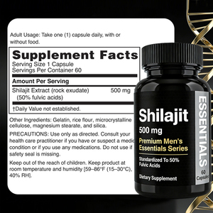Suplementos Herbales de Shilajit OEM 500mg, <span class=keywords><strong>Serie</strong></span> Premium para Hombres, Estándarizado al 50% de Ácidos Fúlvicos, 60 Cápsulas - Product Image 4