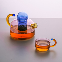 Ensemble de bouilloire et tasses en verre borosilicate coloré, résistant à la chaleur, design moderne et mignon, idéal pour le salon domestique – Nouvelle collection très prisée
