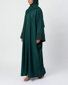 LEDUO Customized Elegant Vintage Women Dark Green Beaded Embroidered Cuff Long Sleeve Loose Ramadan <b>Kaftan</b> - Product Image 3